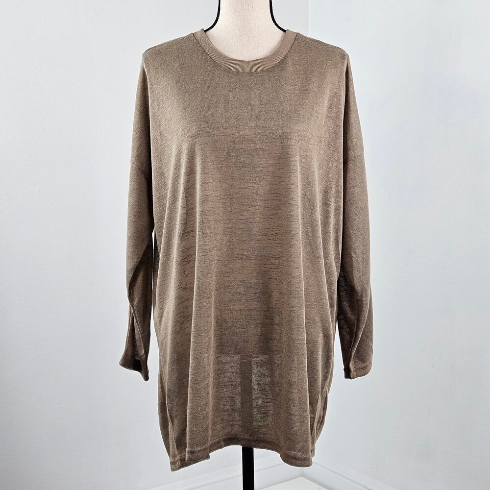 Umgee Knit Earthy Brown Long‎ Sleeve Sheer Tunic | Women's Medium